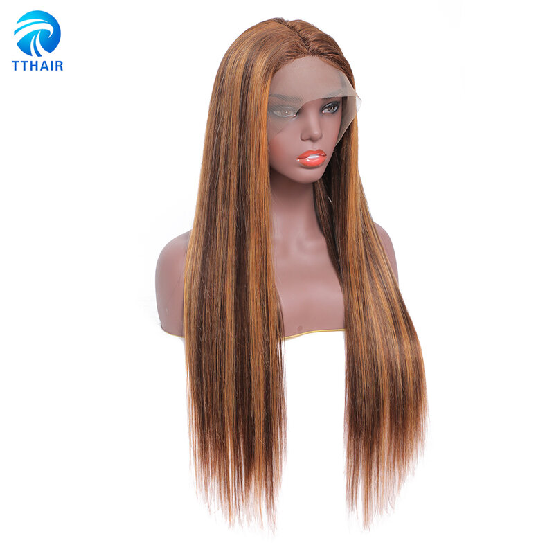 Cabelo humano destaque peruca marrom colorido hair13x4 13x6x1 ombre reta peruca dianteira do laço destaque perucas de cabelo humano frente do laço