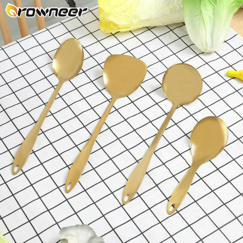 8Pcs Cooking Tool Sets Non-stick Gold Titanium Stainless Steel Kitchen Tools Utensil Set Spoon Spatula Cooking Serving Tool