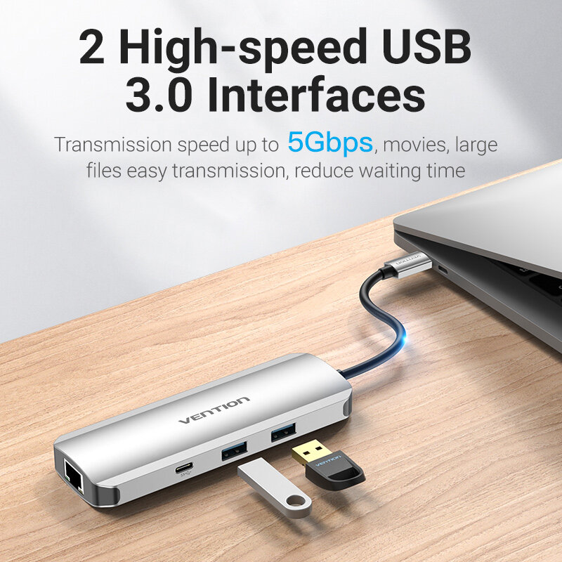 Vention – Hub USB type-c 3.1 vers 4K HDMI RJ45 PD USB 3.0 OTG, adaptateur Dock pour MacBook Air Pro 2020 Huawei Mate 30 PC