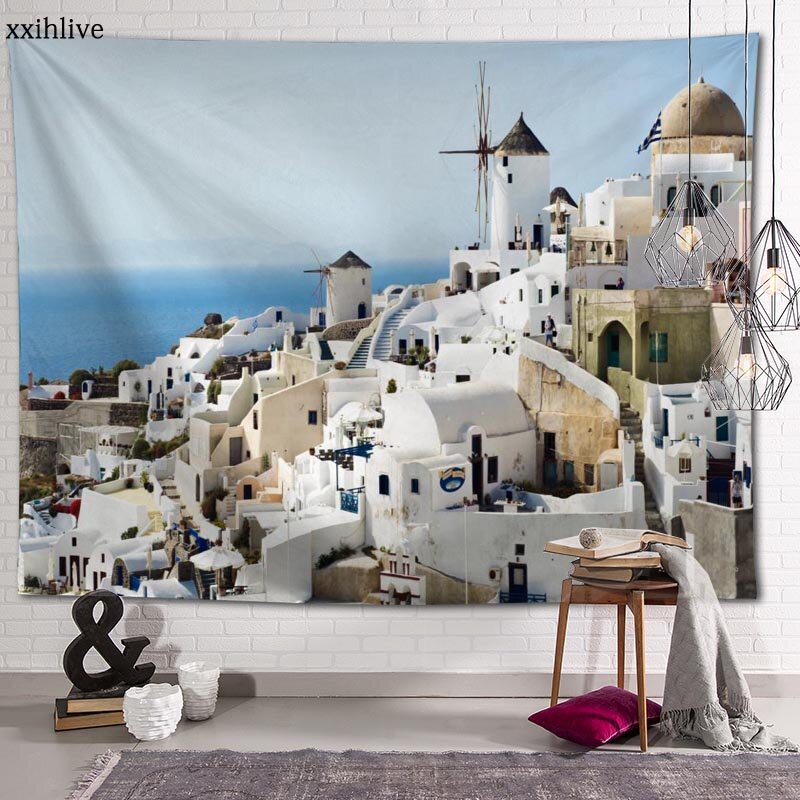 Tapiz de construcción de Grecia personalizable, alfombra Bohemia para colgar en la pared, tapices HD, arte, accesorios de decoración del hogar, 100x150cm