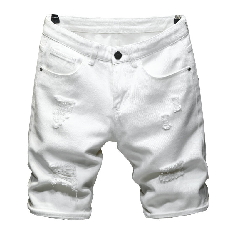 2020 Zomer Nieuwe Mannen Ripped Denim Shorts Klassieke Stijl Zwart Wit Fashion Casual Slim Fit Korte Jeans Mannelijke Merk
