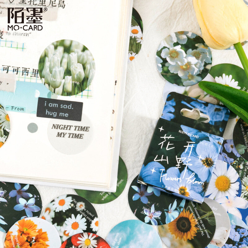Pegatinas adhesivas decorativas de flores y plantas, álbum de recortes DIY, diario, etiqueta de decoración, 46 unids/caja