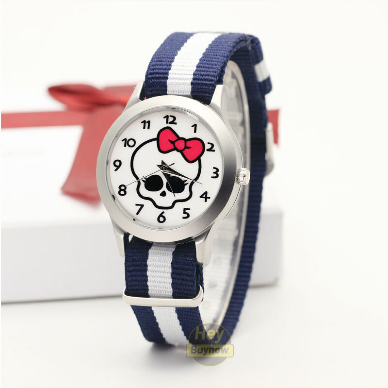 Модные дизайнерские Детские часы с розовым бантом и черепом, милые часы для маленьких девочек и мальчиков, подарок на день рождения, часы, ча...