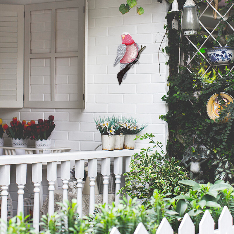 Metal papagaio pássaro decorações de parede para o jardim ao ar livre estátuas decoração para casa miniaturas acessórios esculturas para yarda