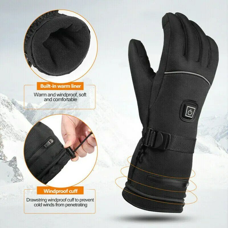 Зимние перчатки с электрическим подогревом, водонепроницаемые, для мотоцикла, велоспорта, для сенсорного экрана, на батарейках, для катания...