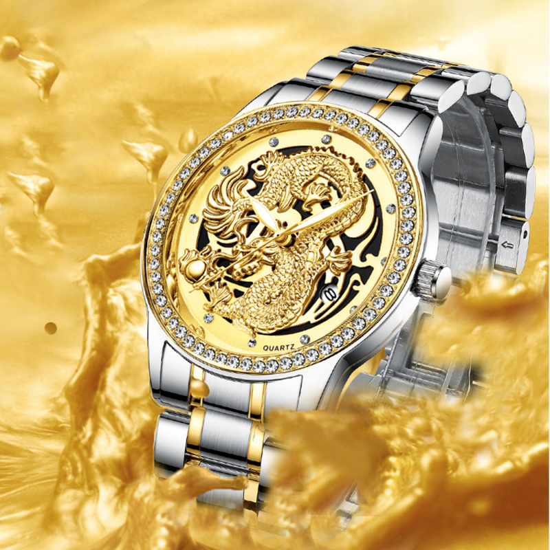 Fngeen Gecoat Glas Spiegel Business Horloge Voor Unisex Waterdichte Quartz Golden Man Horloge Lichtgevende