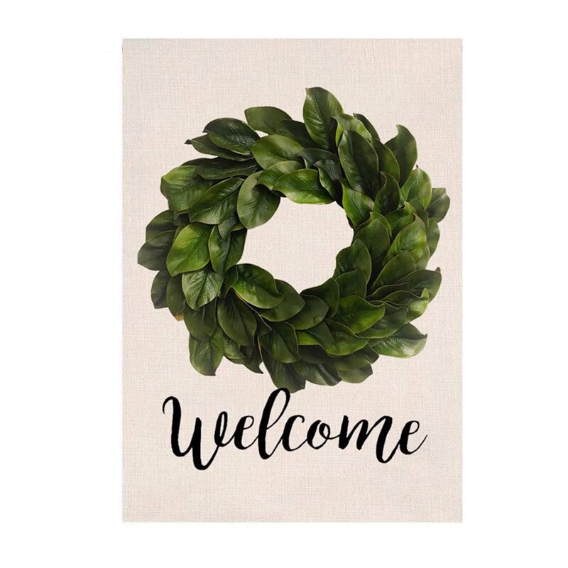 Welcome nolia Leaves Wreath Burlap Garden Flag,Double Sided Flags,for Outdoor Decoration Banners Farmhouse Yard