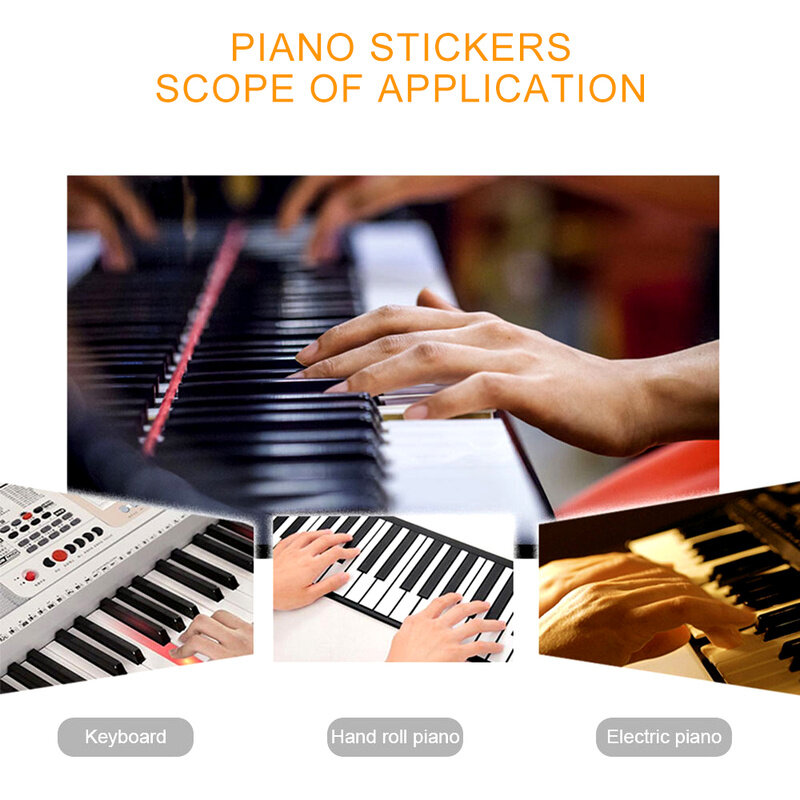 Autocollants transparents pour piano,étiquettes adhésives de couleur avec symboles de portées, pour clavier électronique, pour touches blanches, pour 49, 54, 61 ou 88 touches,