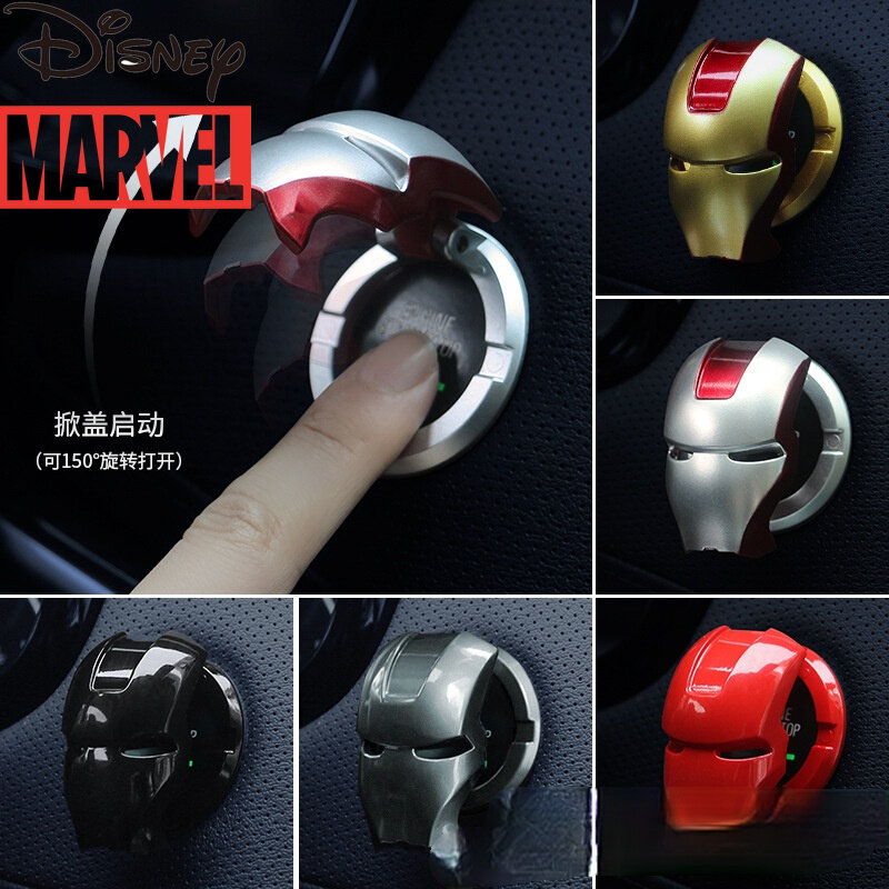 Marvel-pegatinas decorativas de cubierta protectora para coche, botón de inicio de un botón, interruptor de dispositivo de encendido, Iron Man