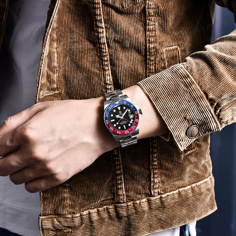 PAGANI DESIGN Sapphire แก้วเซรามิก40มม.GMT นาฬิกา100M กันน้ำแฟชั่นคลาสสิกนาฬิกาอัตโนมัติ