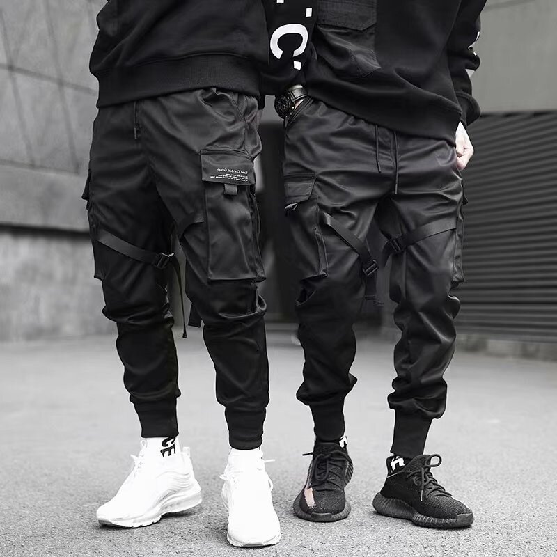 Wstążki Harem Joggers męskie spodnie bojówki Streetwear 2020 hip-hopowe casualowe kieszenie spodnie do biegania męskie modne spodnie Harajuku