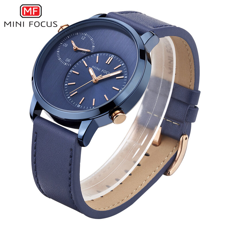 Fashion Watches Mens 2020 Top Brand Luxury Design Quartz Pilot Watch Man Blue 2 Time Zone Minimalist Waterproof Dials MINI FOCUS