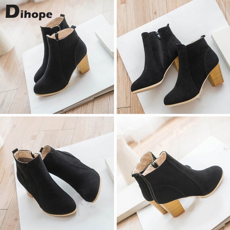 Женские ботинки с острым носком Dihope, осенне-зимние короткие ботинки на высоком каблуке, европейская обувь, Размеры 35-43
