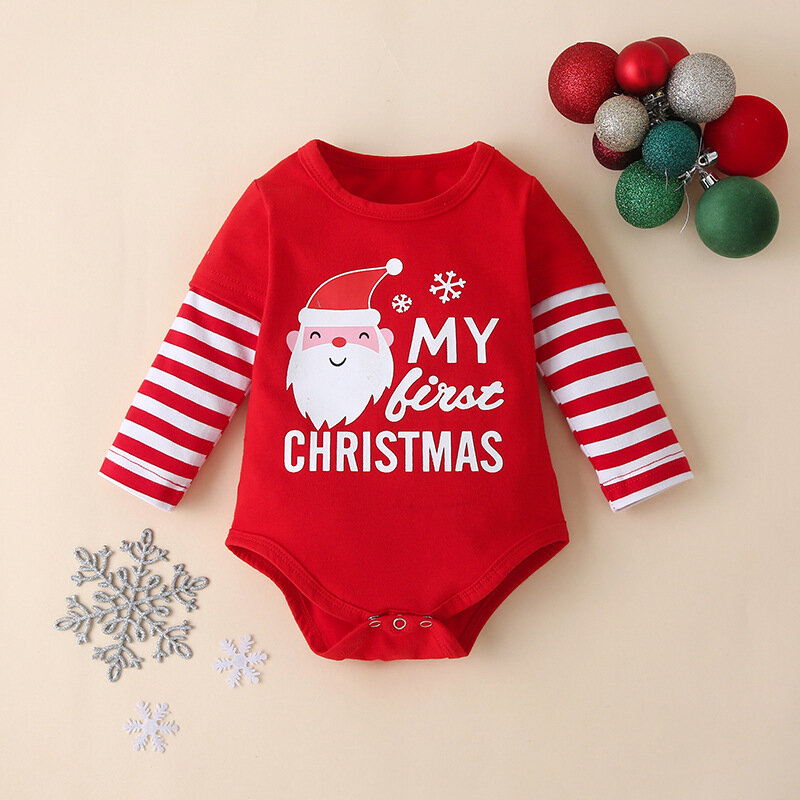 3 шт., комплект одежды для новорожденных девочек, Рождественский комбинезон + шапка + брюки