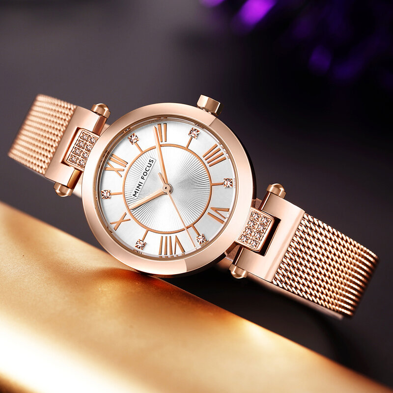 สุภาพสตรีนาฬิกาแฟชั่นสำหรับผู้หญิงนาฬิกา2020นาฬิกาสุดหรู Minimalist Elegant ตาข่ายคริสตัลหญิง Zegarek Damski MINI FOCUS