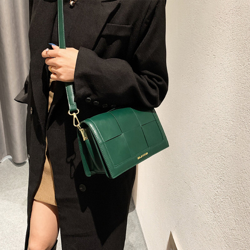 New PU Leather Weave Shoulder Bag Designer Vintage Crossbody Bags 2022 Women's Brand Luxury Fashion Messenger Bag Handbag Purses