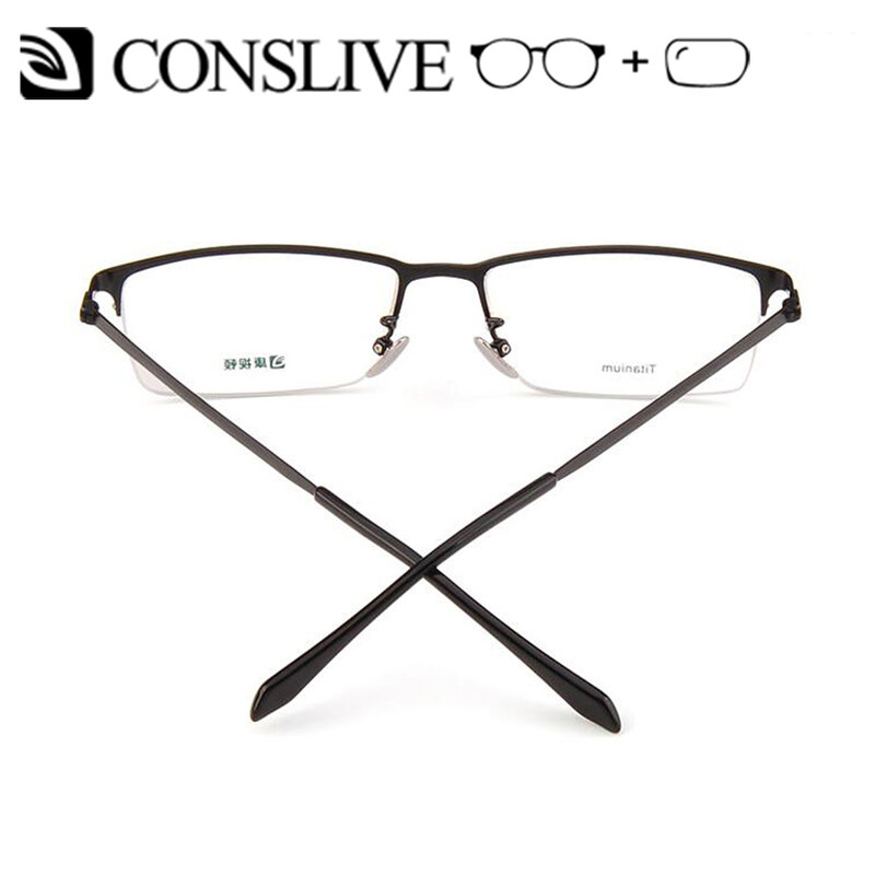 Óculos de prescrição de titânio puro masculino, óculos formal masculino sem aro e metade, óculos acabados de titânio v89 12