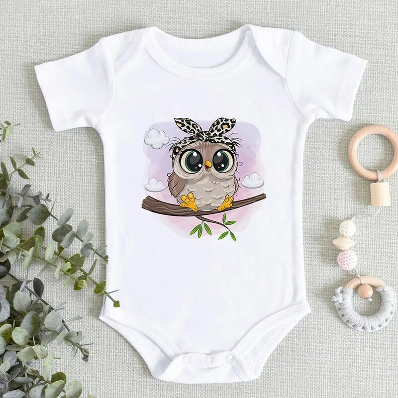 Bonito do bebê coruja princesa impressão recém-nascido menina bebê bodysuit bonito dos desenhos animados ropa bebe harajuku tendência roupas de bebê atacado