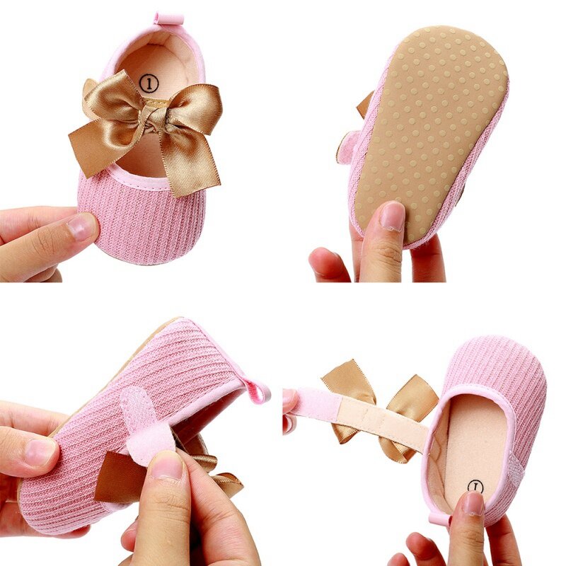 Newborn Baby Kids Fashion First Walker Infant Girl Sweet Soft Soles Bow Lovely Toddler Anti-Slip Princess Crib Shoes