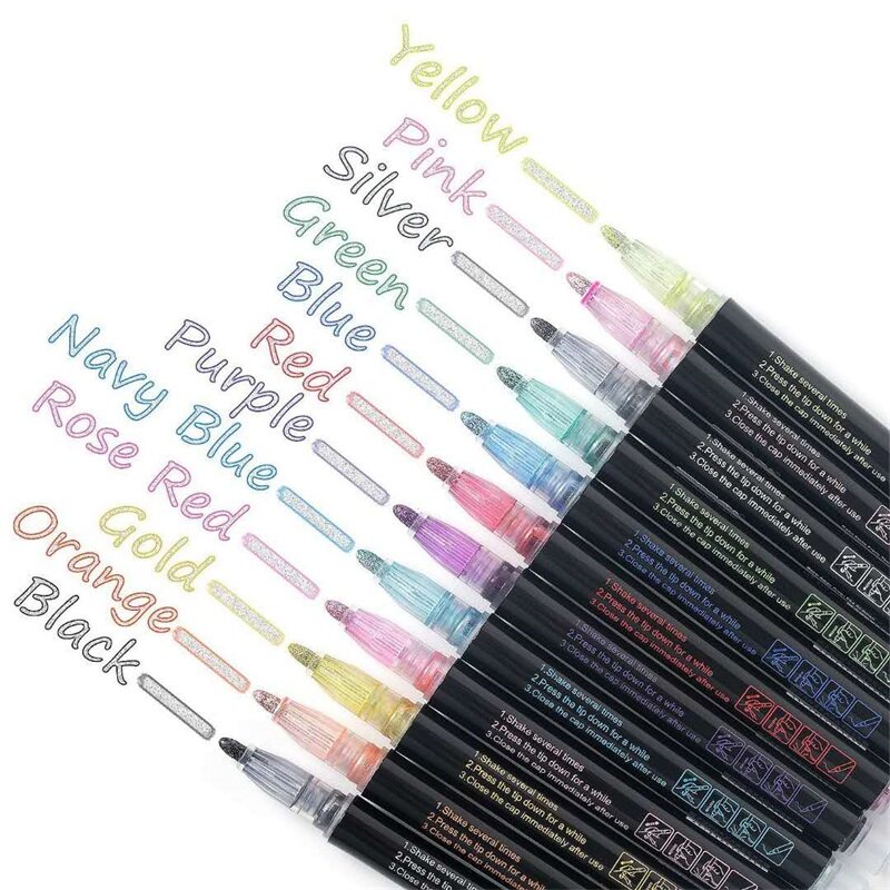 12 Color Dream Double Line Pen Outline Pen Fluorescent Marker Pen Metal Stroke Pen Greeting Card DIY
