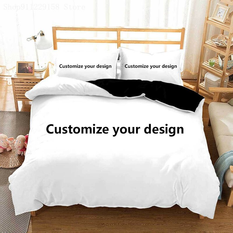 Parure de lit personnalisée avec taie d'oreiller, housse de couette créative, avec Logo imprimé en 3D, Image de luxe, taille double, Queen Size, King Size, 2/3 pièces