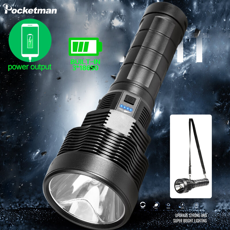 Nova xhp50 lanterna led built-in bateria tocha usb luz de carregamento 5 modos lanterna com exibição de energia