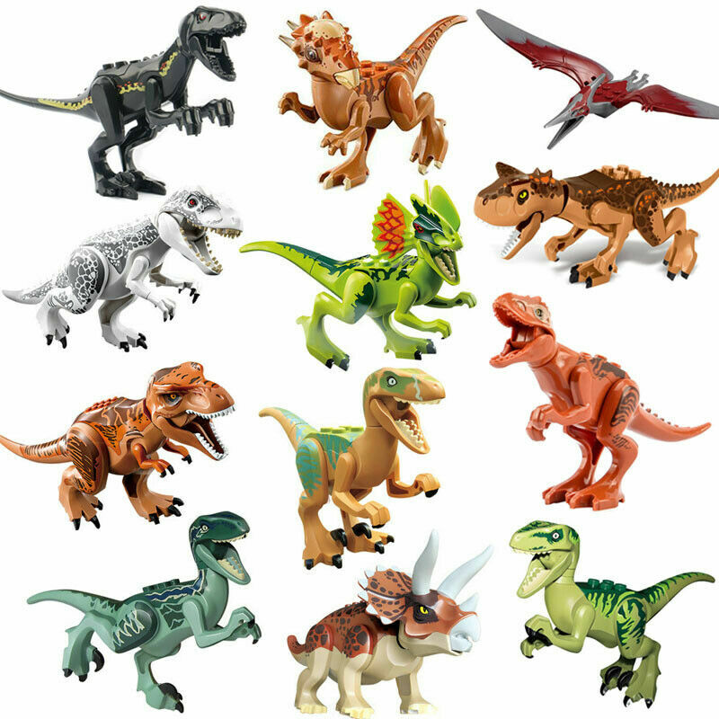 12 قطعة الديناصورات الجوراسي تيرانوصور تريسيراتوبس الاطفال ألعاب مكعبات البناء جديد