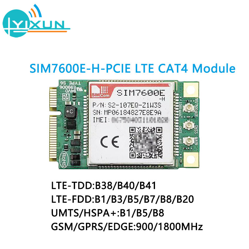 SIMCOM-Módulo de SIM7600E-H multibanda SIM7600, SIM7600E-H-PCIE, PCie, LTE, Cat4, LTE-FDD/LTE-TDD/HSPA +/UMTS/EDGE/GPRS/GSM