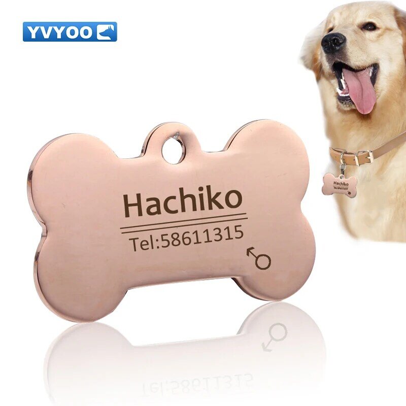 YVYOO-collar de acero inoxidable con grabado gratis para perro y gato, accesorios de decoración, etiqueta de identificación para perros, collares, etiqueta personalizada