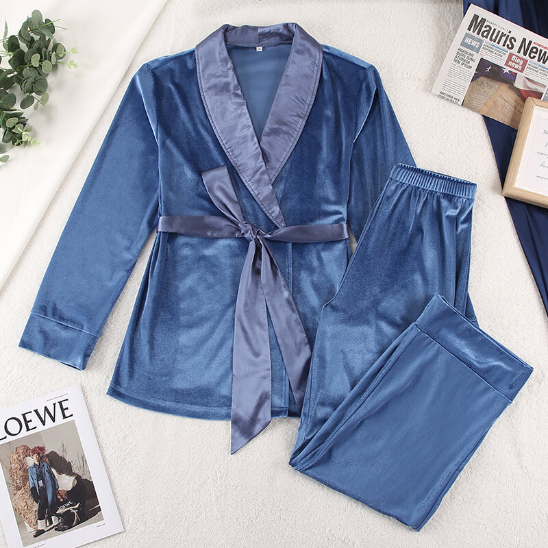 Hiloc-Conjunto de Pijama de terciopelo de manga larga para mujer, traje de pantalón tejido, albornoz, pijama cálido, camisón de terciopelo, 2022
