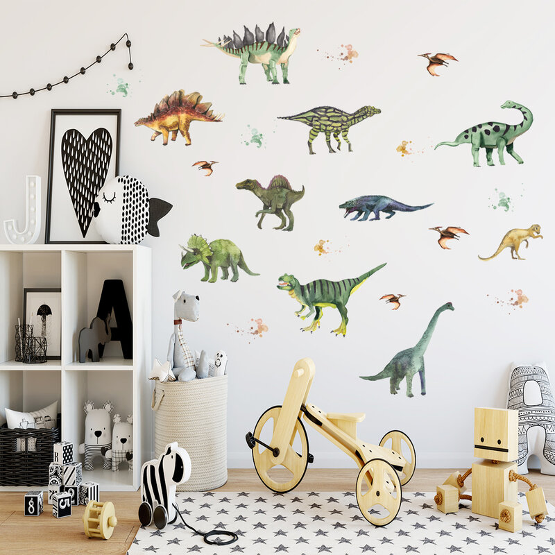 아이 침실 장식 3d 공룡 벽 벽화 스티커 자기 접착제 만화 dinow 바탕 화면 스티커