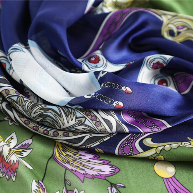 Lenço estampado feminino quadrado, echarpe de seda xale de primavera, foulard, hijab, bandana, macio, grande para mulheres, 2021