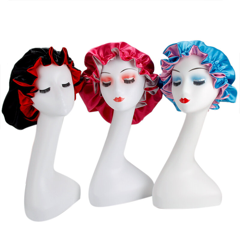 New Large Reversible Wigs Bonnet Women 2 Layer Satin Silk Sleeping Bonnets Women's Hair Accessories
