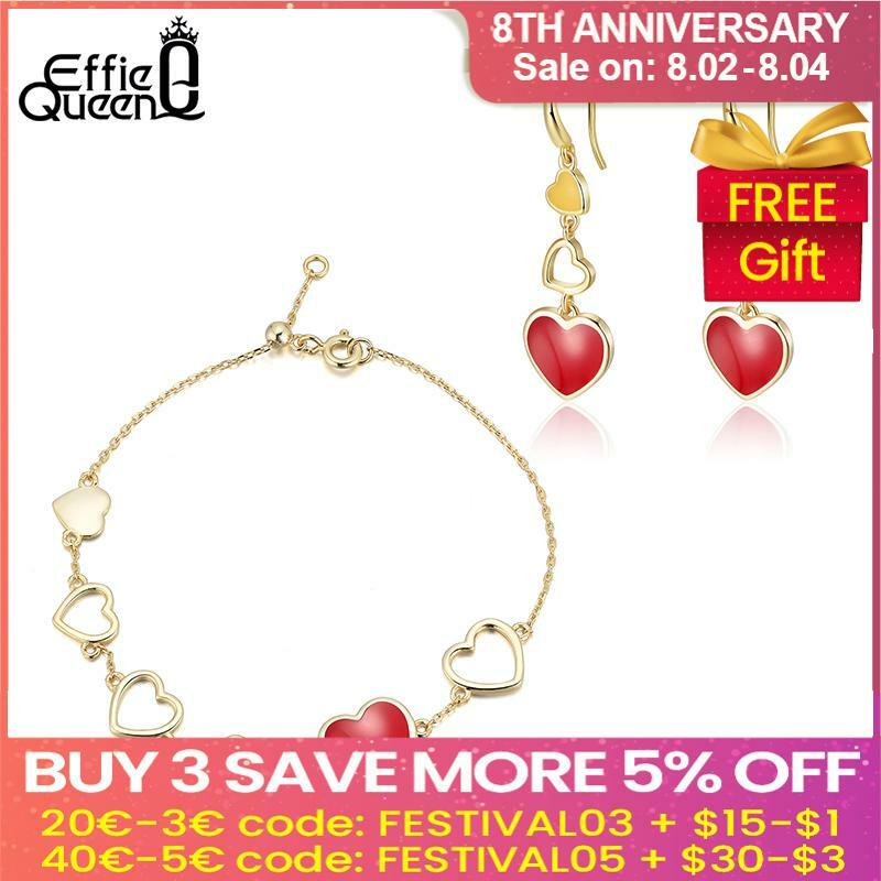 Effie Queen – ensemble de bijoux en argent 925, série cœur et émail, couleur or, boucles d'oreilles + Bracelet d'amoureux, cadeau, vente en gros, SS80