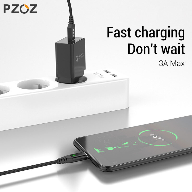 Pzoz magnetic usb c cabel Snelle Opladen lightning cable Micro Usb c cabel Magneet usb c charger micro usb cable Draad Voor Iphone 12 pro max mini 11 6 7 8 plus X Xs Xr Xiaomi mi 10 pro max Redmi note 7 8 9s k30 pro