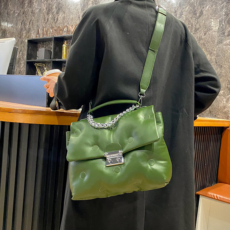 Moda verde bolsa de ombro mensageiro das mulheres alta qualidade couro macio senhoras na moda espaço saco novo no outono e inverno tote sac