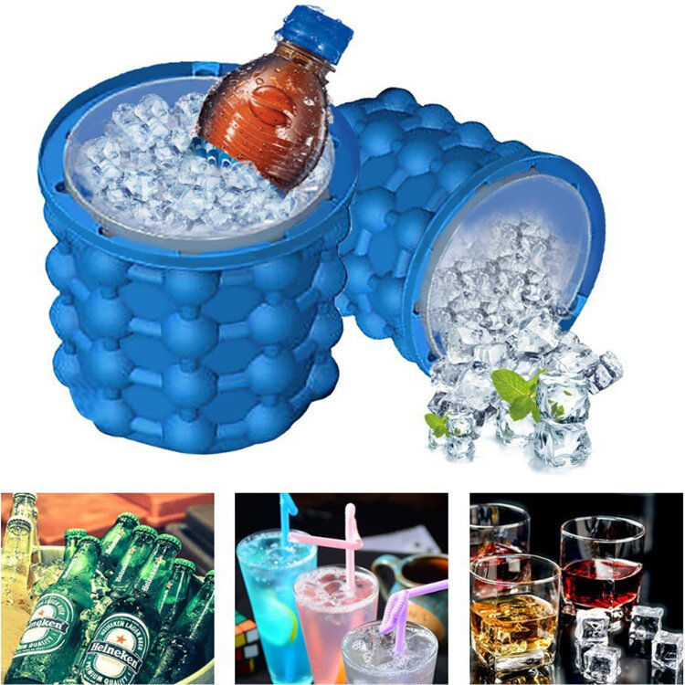 Silicone cubo de gelo fabricante de gelo cubo de gelo bandeja molde portátil balde vinho refrigerador de gelo cerveja gabinete ferramentas cozinha beber uísque congelar