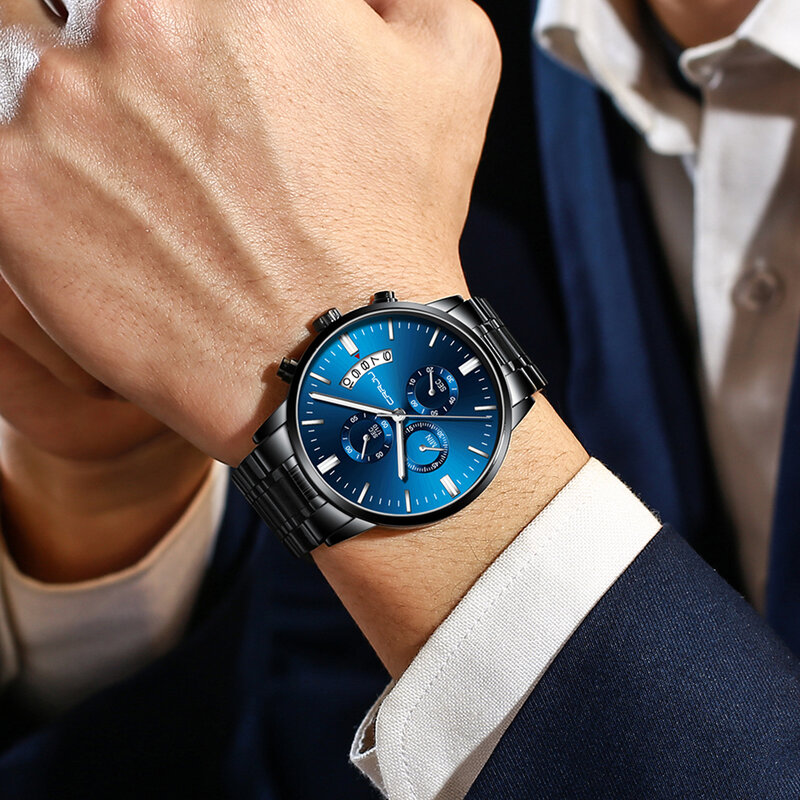Часы CRRJU мужские с хронографом, брендовые Роскошные водонепроницаемые наручные кварцевые с японским механизмом, с календарем