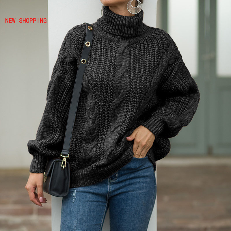 2021 новые женские Инди Стиль свободный свитер с высоким воротом Свитер оверсайз элегантные теплые трикотажные пуловеры модные однотонные т...
