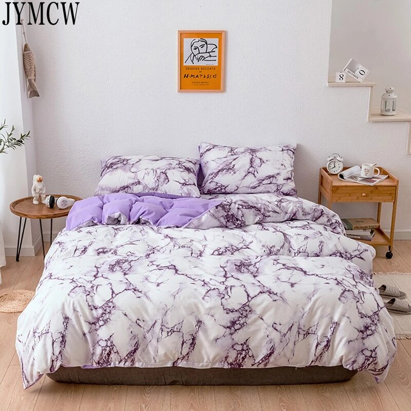 Ensemble de couette avec motif imprimé marbre, style moderne, avec taie d'oreiller, lit double ou queen size, 2 à 3 pièces (sans draps)