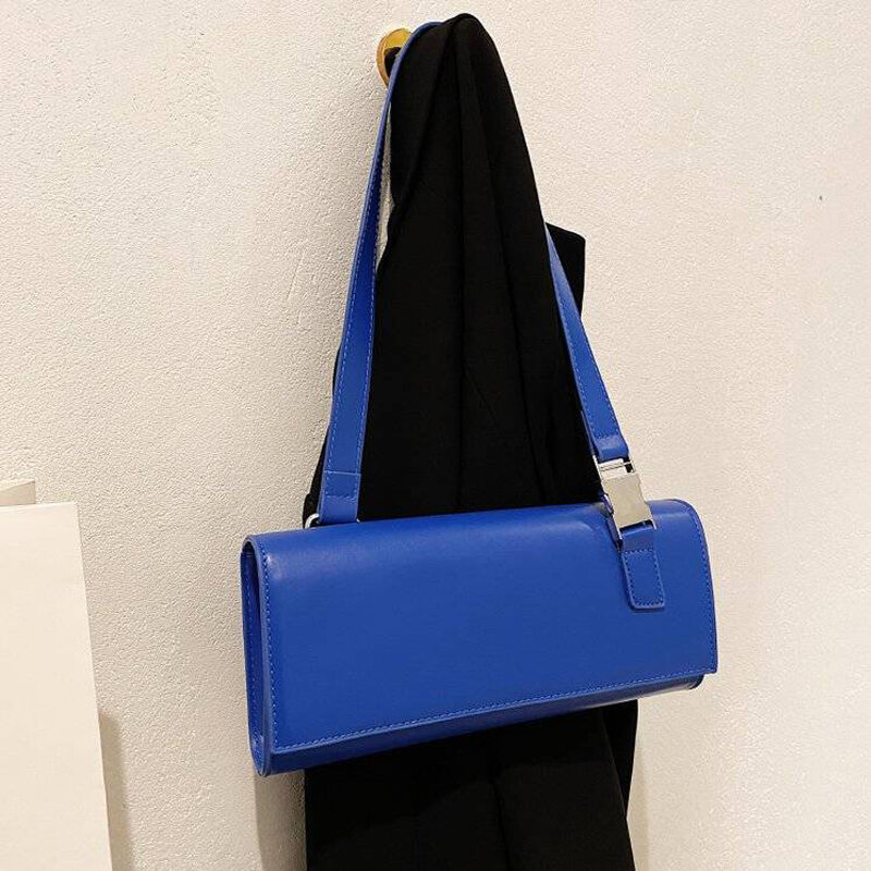 Роскошная брендовая кожаная сумка для женщин, новинка 2021, однотонная сумка через плечо с пряжкой и кошельки, сумочка-Багет, дизайнерская сум...