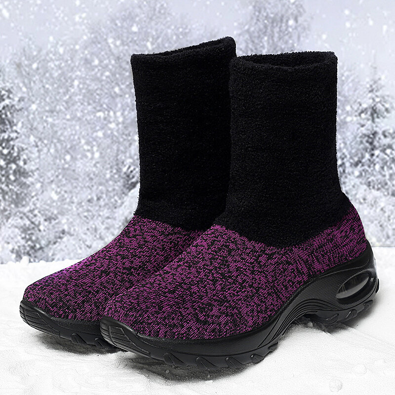 Warme schnee stiefel frauen leichte high-top baumwolle schuhe frauen plus samt tragen-beständig nicht-slip lange röhre socken wandern stiefel