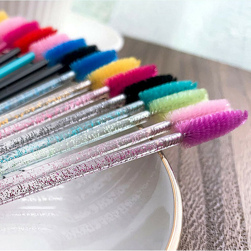 Beeos 50pcs Eyelashes Brushes Tools Crystal Shiny Disposable Mascara Wand Lashes Eyebrow Brushes Spooly Applicator Makeup Kits