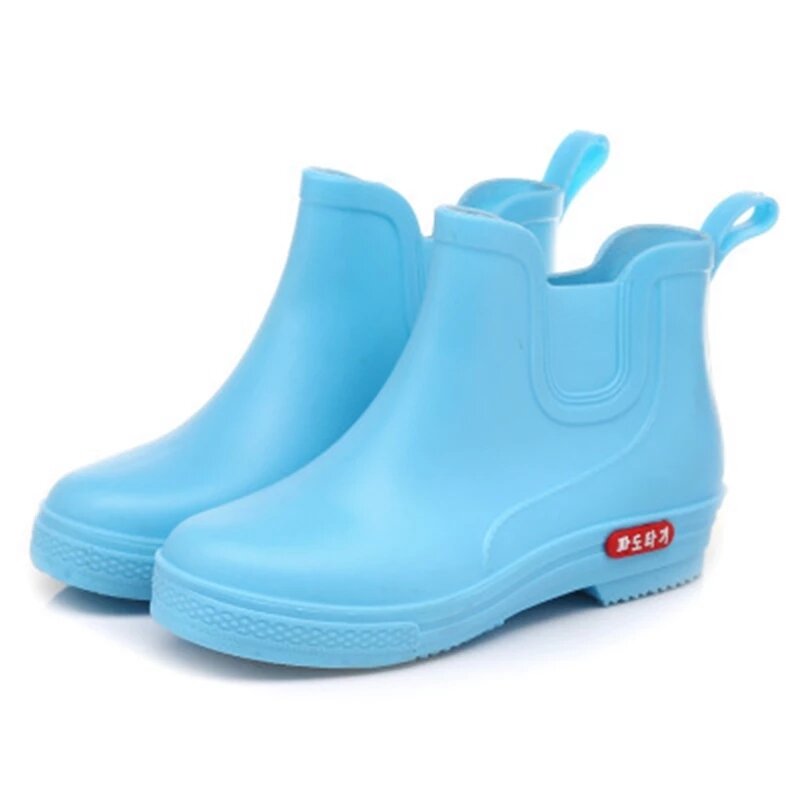 Aleaflling-botas de goma para la lluvia para mujer, botines de corte bajo, tacón plano, Color sólido, antideslizantes, invierno, 2021