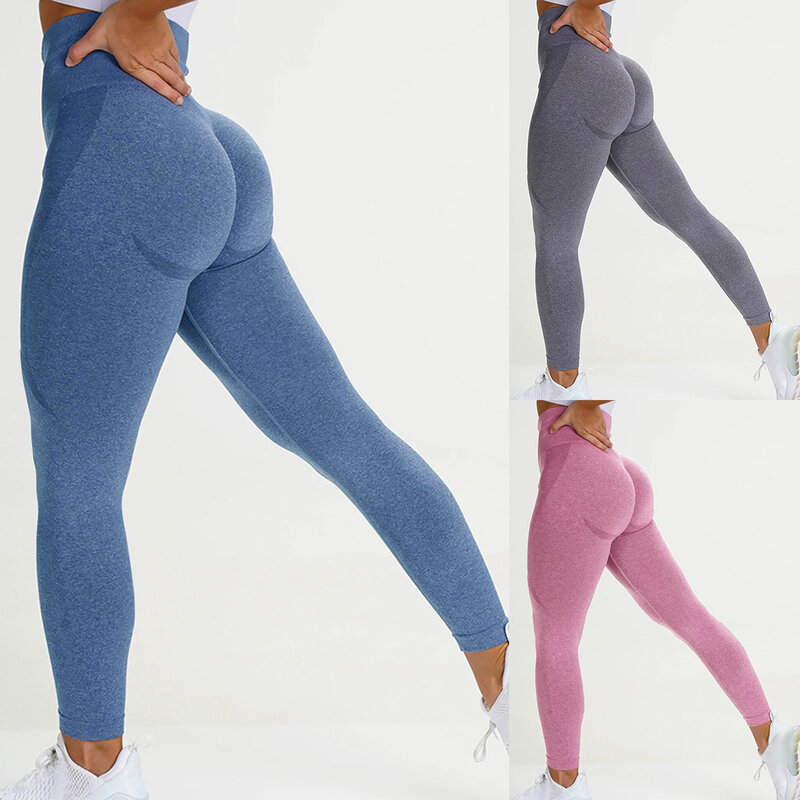 Sem costura leggings esporte feminino aptidão empurrar para cima calças de cintura alta agachamento à prova treino correndo roupas esportivas ginásio collants