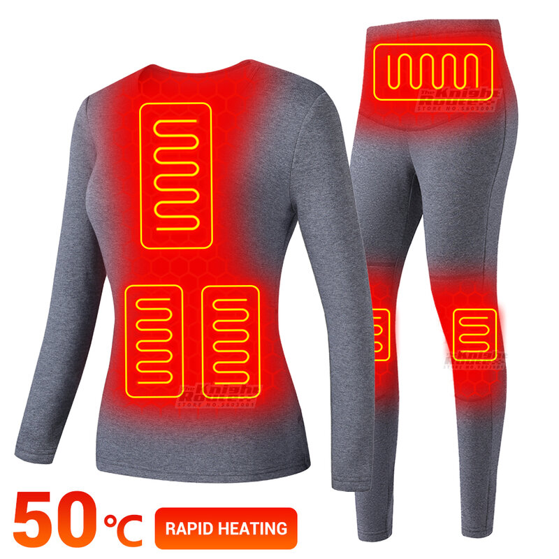 Inverno roupa interior térmica feminina elétrica aquecida roupa interior usb alimentado por bateria terno de esqui feminino aquecimento lã térmica longo