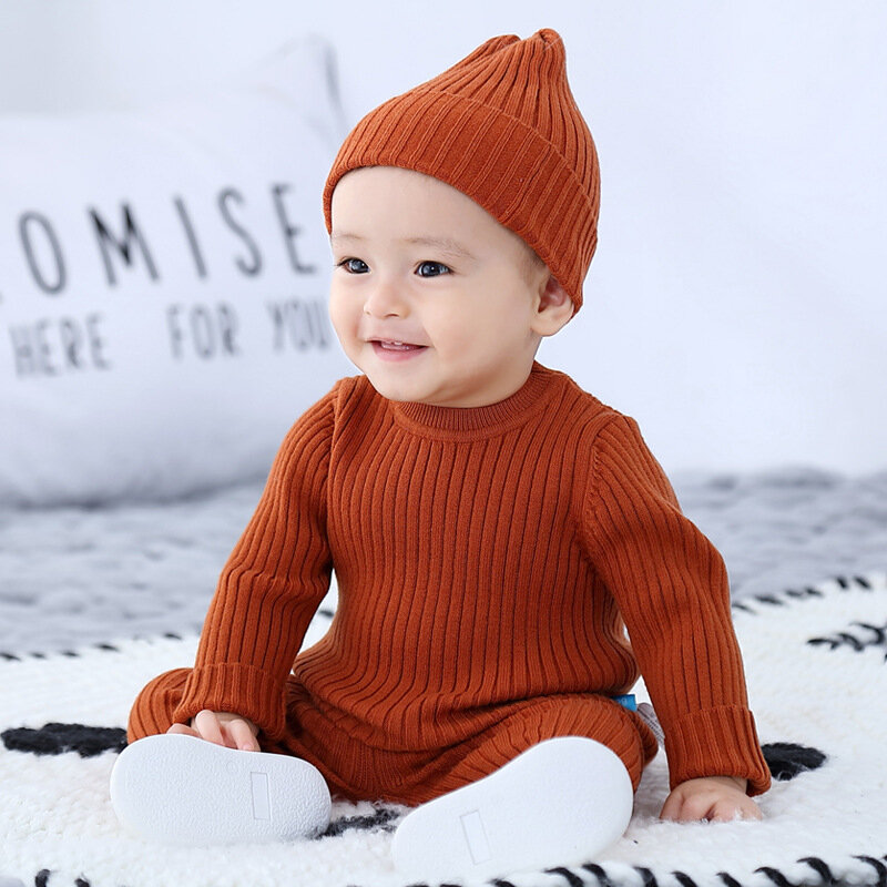 3Pcs Baby Clothes Set Unisex Winter Infant Sweater Shirt Knitted Baby Clothes Set Girl Hat 3-6 Months Newborn Baby Boy Clothes