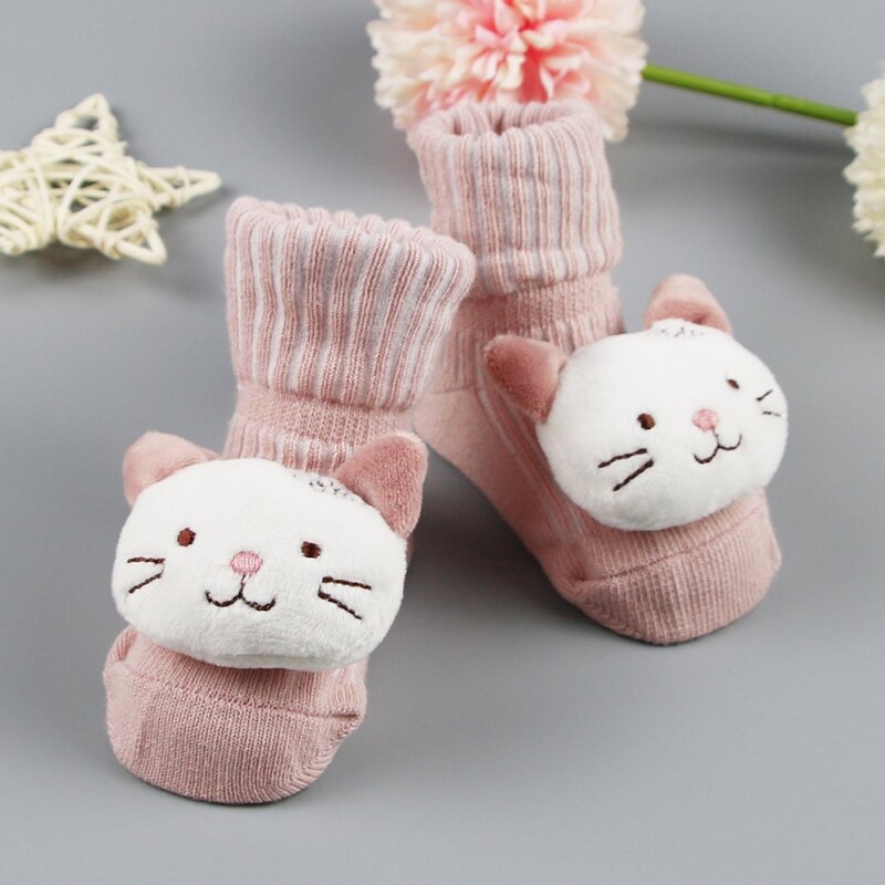 Weixinbuy Infant Cute Anti-slip Warm Floor Socks Newborn Baby Girl Boy Plaid Bowtie Cotton Socks Medium Tube Knitted Socks 0-12M