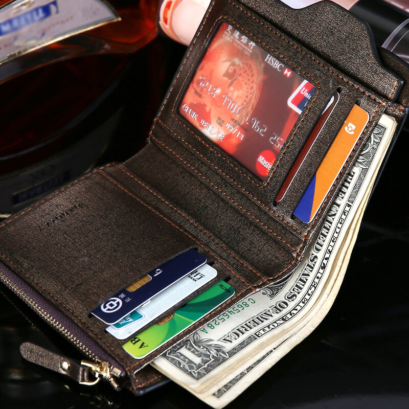 ธุรกิจแฟชั่นผู้ชายหนังสั้น Dollar Slim ขนาดกะทัดรัดคลิปเงินคู่พับบัตรเครดิตเหรียญกระเป๋าหนังสื...