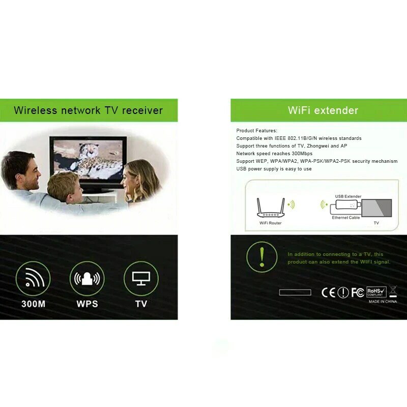 300m sem fio smart tv wifi adaptador repetidor rede wi-fi amplificador de sinal RJ-45 porta ethernet rede ponte repetidor para tv